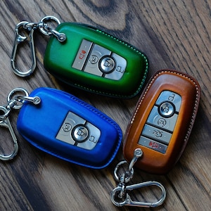 Leather Key Cover 3 4 5 Buttons For Ford Bronco, Bronco Key Fob Key Case Keyless Keyring Keypads Key Chain Emblem Horse Sasquatch Stamp