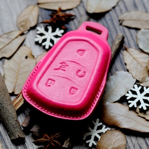 Pink Leather Key Case For Keyless Entry Remote Key Fob Cadillac ATS CT6 CTS SRX XT5 XT6 ... Cadillac Fob Shell, Gift For Her, Birthday Gift
