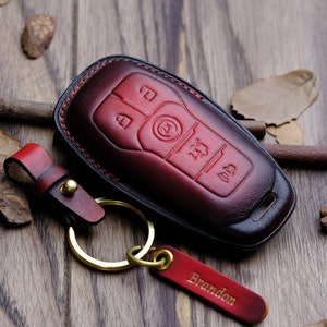 Patina Color Leather Key Fob Cover For Ford Edge, Explorer, F-150, Fusion, Mustang,... Ford Accessory, Gift For New Car, Mother&#39;s Day Gift