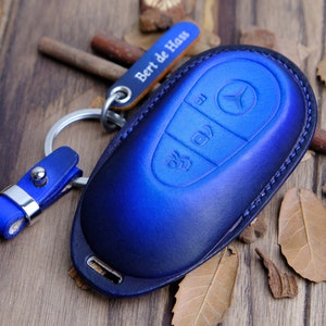 Patina Color Leather Key Fob Cover For Mercedes GLC-Class, C-Class, E-Class, G-Class, Mercedes Accessories, Birthday Gift, Gift For New Car