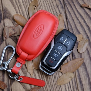 Ford F-150 Leather Car Key Case, Personalized Key Fob Cover For Ford Edge, Explorer, F-150, Fusion, Mustang, Ford Smart Remote Key Cover