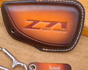 Chevy Silverado Z71 Key Fob Cover, Handcrafted Leather Key Case for Z71 HD ZR2 Trail Boss High Country, Custom Truck Key Holder Gift for Him