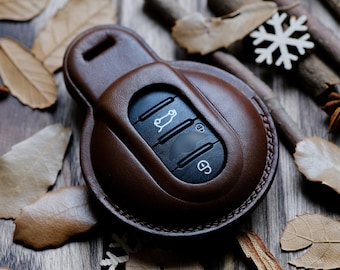 Ontto Cowhide Car Key Cover Fit For BMW MINI One Cooper S F66 PHEV