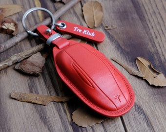 Leather Key Fob Cover For Tesla, Custom Name Tag For Tesla 3/ S/ Y, Tesla Accessories, Birthday Gift, Gift For Drivers, Gift For Him