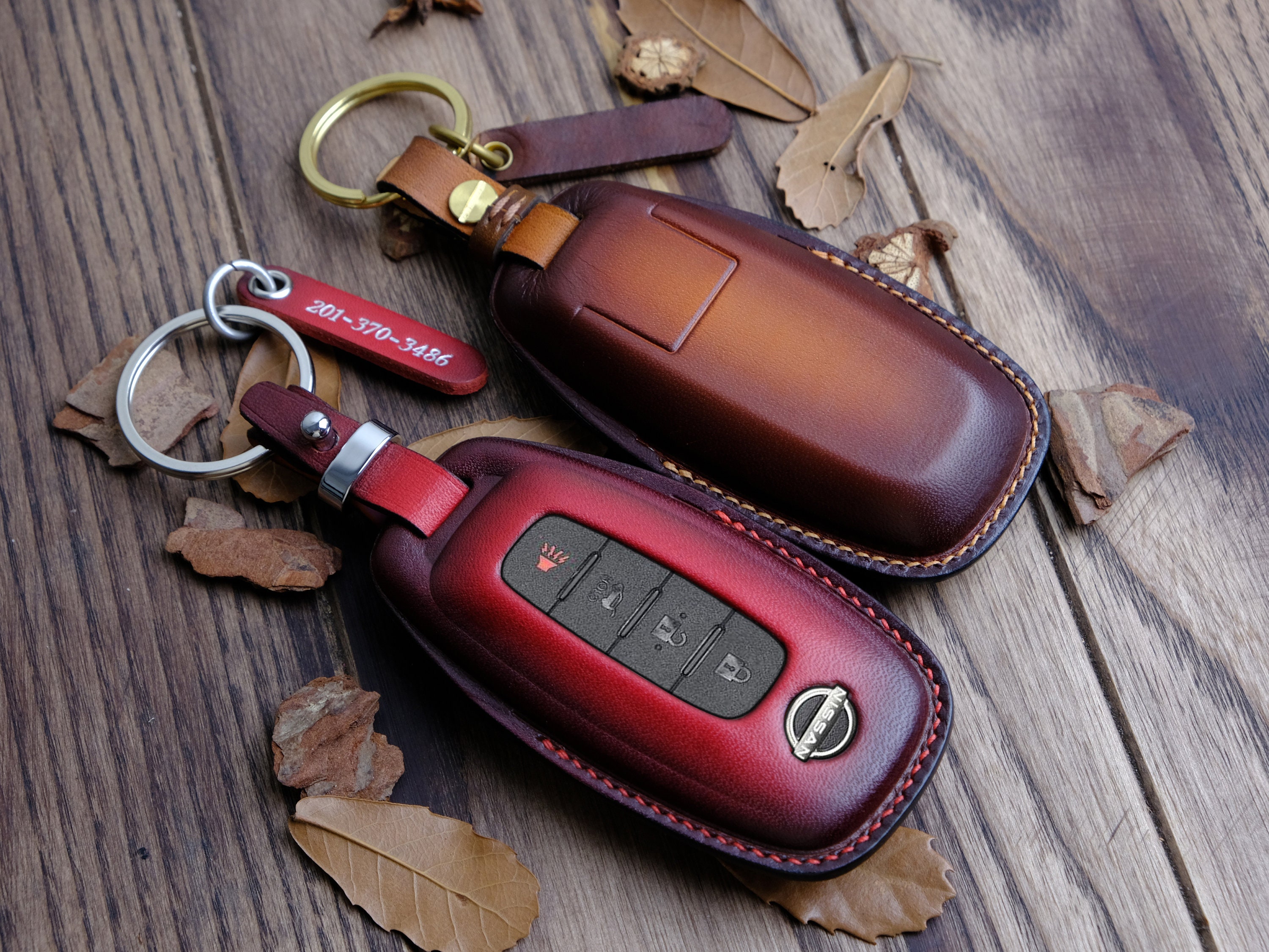 Leather Key Fob Cover for Nissan Ariya, Custom Keychain for Ariya ...