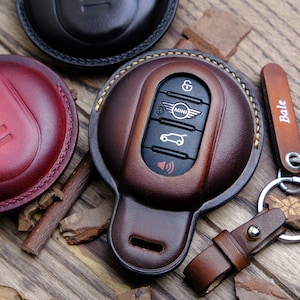Mini Cooper Key Case, Personalized Leather Keyless Entry Cover Case For Mini Cooper Convertible JCW Convertible Clubman Countryman Hardtop