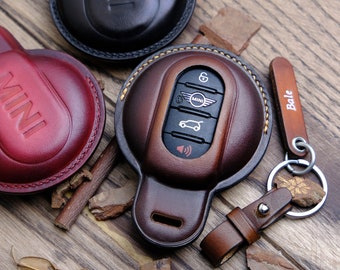 Mini Cooper Key Case, Personalized Leather Keyless Entry Cover Case For Mini Cooper Convertible JCW Convertible Clubman Countryman Hardtop