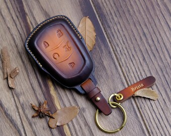 Handmade Leather Cadillac XT6 Key Fob Cover, Leather Key Case For Keyless Entry Remotes Fob Shell Cadillac ATS XT, Unique Gift for Car Lover