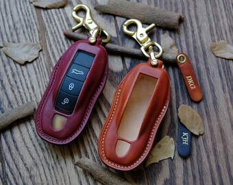 Porsche Cayenne Key Fob Cover, Leather Key Case For Porsche Cayenne 2011-2020, Italian Veg-Tanned Leather, Gift for Him, Father's Day Gift