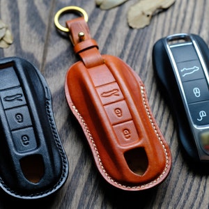 Personalized Key Cover For Porsche 911 718 Cayenne ... Leather Protector Case for Keyless Remote Entry Key FOB Cover Key Holder Key Chain