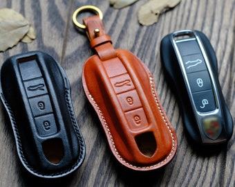 Personalized Key Cover For Porsche 911 718 Cayenne ... Leather Protector Case for Keyless Remote Entry Key FOB Cover Key Holder Key Chain