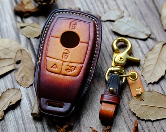 Personalized Leather Key Fob Cover For Mercedes C-class, E-class, G-class, S-class, GLC, GLK, ... Gifts For Him, Birth Day Gifts