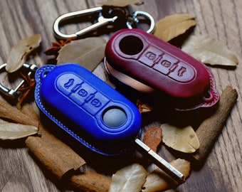 Funda para llave FIAT, estuche de cuero para llave FIAT 500, Panda, Punto, Bravo, ... Llavero FIAT, cuero italiano curtido vegetal, regalo para él