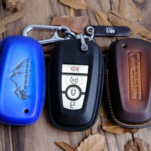 Leather Key Case For Ford Bronco 4 Buttons, Custom Stamp Logo Bronco Key Fob Covers With Logo, Gift For Men, Father&#39;s Day Gifts