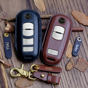Leather Cover For Mazda 2 3 6 MX-5 CX-3 CX-5 CX9 ... Mazda Key Fob Cover Key Case Key Chain Entry Remote Fob Shell - Mazda Accessory