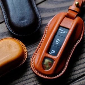 Étui de protection en cuir pour porte-clés de voiture Porsche pour télédéverrouillage sans clé Porte-clés avec porte-clés Porsche 911 718 Cayenne ...