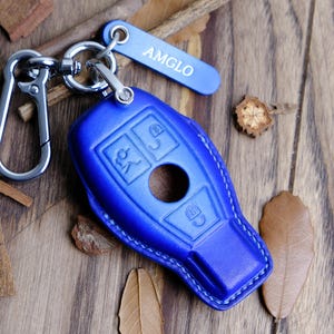 Aangepast leer voor Mercedes-sleutelhangerhoes, leren sleuteletui voor S-klasse E-klasse G-klasse GLC GLK, cadeau voor hem, Mercedes-accessoires