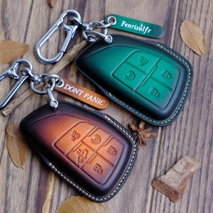 Customized Leather Key Case For GMC AT4, Handmade Leather Key Fob Cover For 2023 2024 GMC Sierra, GMC Unique  Accessories