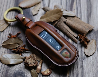 Personalized Leather Key Cover Case For Keyless Remotes Entry Key Fob Porsche 911 718 Cayenne Macan Taycan Panamera ... Gift For Him