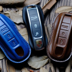 Porsche Key Cover 718 911 Taycan Macan Cayenne ... Leather Key Case For Porsche, Porsche Key Chains Keyless Keyring Keypads Remotes