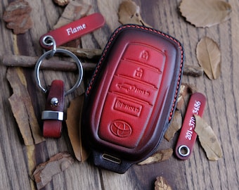 Leather Key Fob Cover For Toyota Highlander (Patina Colors), Custom Name Tags For Highlander, Toyota Accessories, Gift For New Car