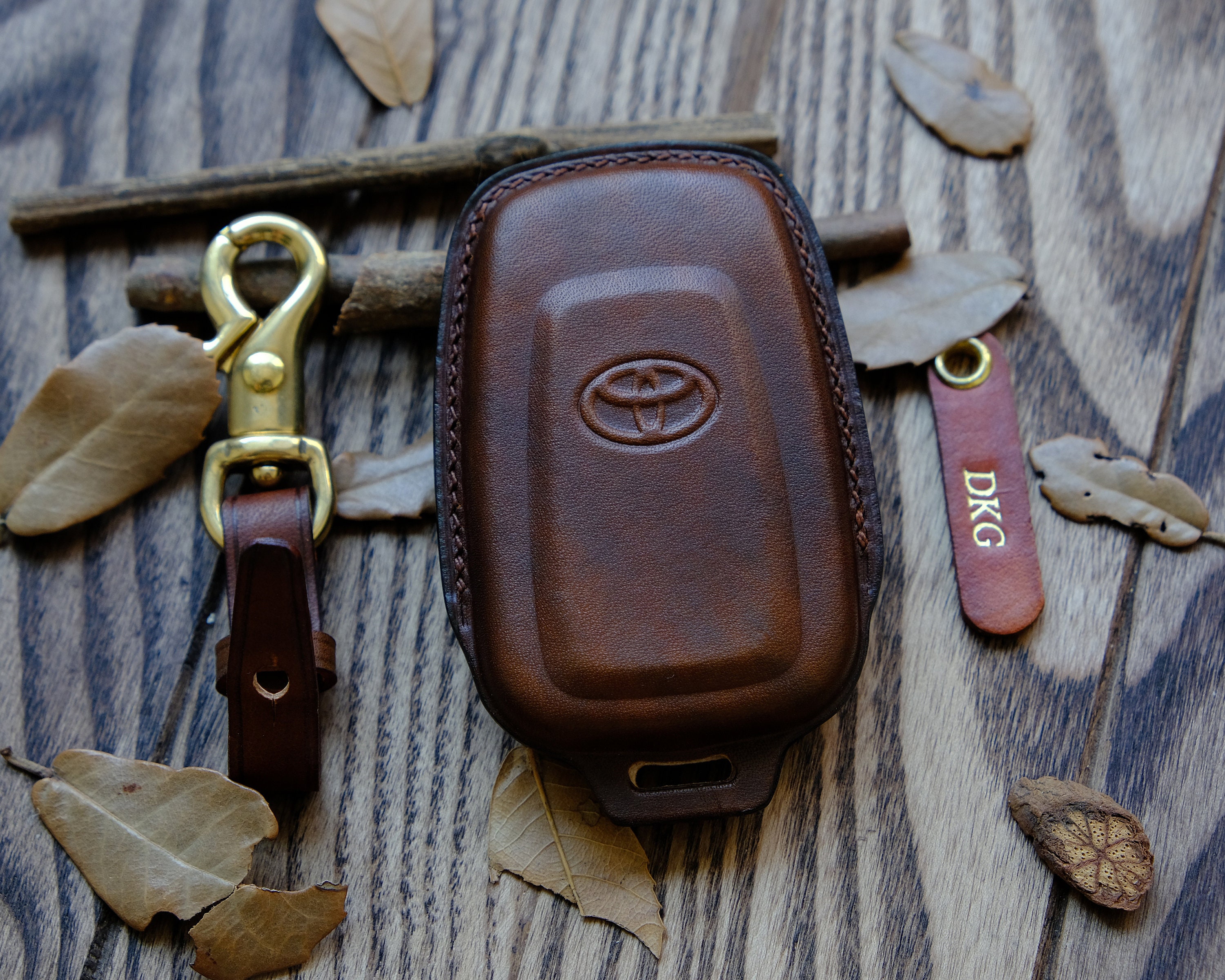 YINEOR For Toyota Key Fob Cover Leather Car Key Case Keychain Fob Holder Compatible For Corolla Cross Crown Grand Highlander Prius Land Cruiser RAV4