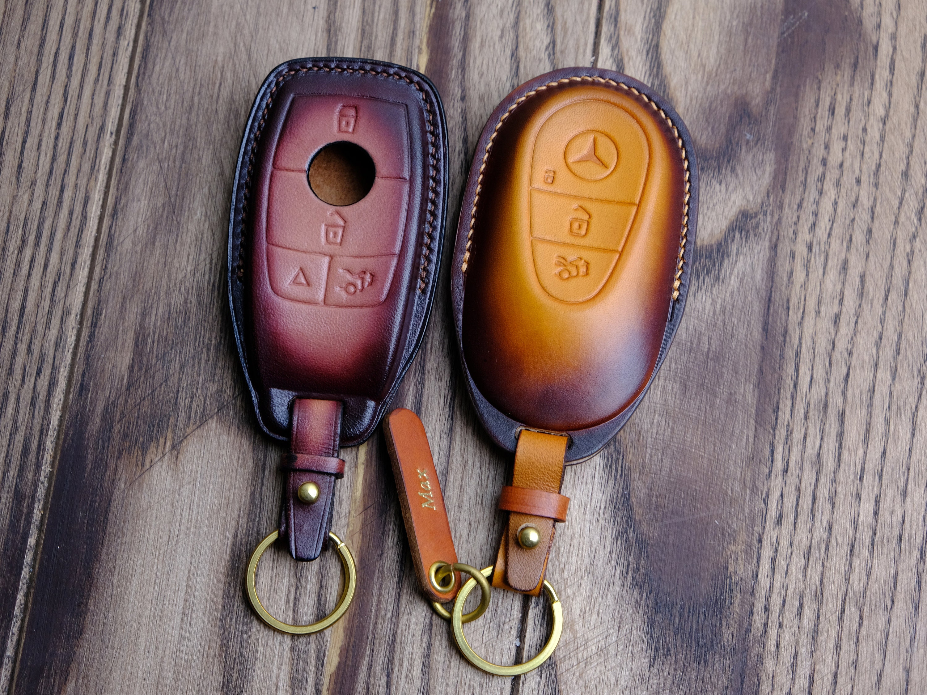 Portachiavi In Pelle E Metallo Ontto Per Mercedes-Benz - Custodia Protezione Smart Key 3 Pulsanti - Marrone - Adatto A Classi A, B, C, E, CLA E GLA (Tipo A) - 2