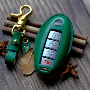 Leather Key Fob Cover For Nissan Altima, Armada, Kicks, Maxima, Murano, Rogue, Sentra, Titan, Versa, ... Nissan Keychain Keyless Remotes
