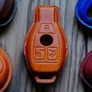 Custom Leather Key Fob Cover For Mercedes, Mercedes Key Case Keychain Keyless Keyring Remotes, Personalized Gift, Gift For Dad, Gift For Him