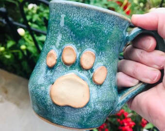 MADE TO ORDER- Paw Print Mug, Dog Mug, Dog Lovers, Dog Gift, Rainbow Bridge Gift, Hand Made Ceramic Mug