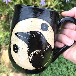 MADE TO ORDER Handmade Ceramic Mug, Raven Mug, Crow Mug, Black Bird Mug, Raven Coffee Mug, Halloween Mug