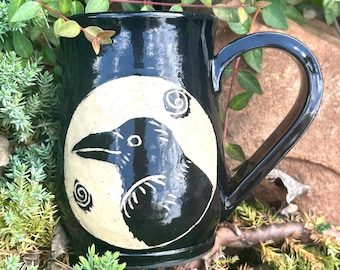 Ready To Ship Handmade Ceramic Mug, Raven Mug, Crow Mug, Black Bird Mug, Raven Coffee Mug, Witchy Mug, Halloween Mug