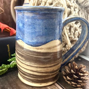Handmade Blue Ceramic Mug, Marbled Pottery, Large Coffee Cup, Blue Stoneware