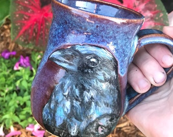 MADE TO ORDER Handmade Ceramic Mug, Raven Mug, Crow Mug, Black Bird Mug, Raven Coffee Mug, Witchy Mug, Goth Mug, Pagan Gift