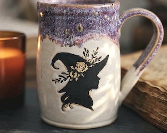 Stoneware Witch Mug, 12–13 Oz Cauldron Cup with Merlot Glaze
