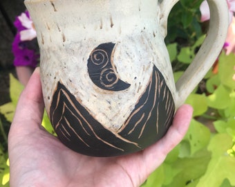 Made to Order, Handmade Mountain Ceramic Mug: Carved Moon Pottery