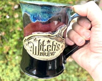 Ready To Ship : Witch's Brew Ceramic Mug, Handmade Halloween Coffee Mug