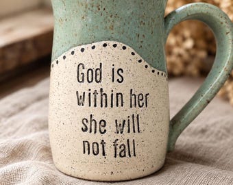 Scripture Coffee Mug, 12–14 Oz Speckled Stoneware with Psalm 46:5 Verse