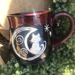 Made to Order - Crescent Moon Kitty mug, Cat Mug, Cat and Moon Mug, Cat and Moon Cup, Pagan Gift, Witchy Mug, Witchy Cup, Cat Lovers