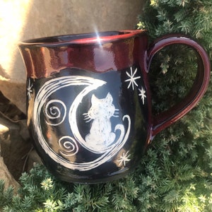 Made to Order - Crescent Moon Kitty mug, Cat Mug, Cat and Moon Mug, Cat and Moon Cup, Cat Lovers