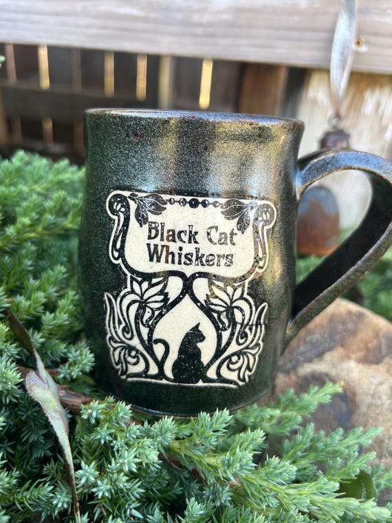Black Cat Coffee Mug, Cat Mug, Hand Painted Pottery Mug, Black Cat Cup, Kitty Coffee Mug, Whimsical Mug, Cat Pottery Mug, Pottery Gift