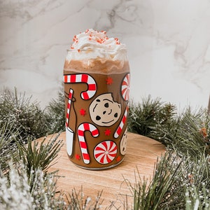 Cookie and candy cane cup - Holiday Cup - Christmas Cup - Can glass - holiday cup - stocking stuffer -gifts for her - Christmas gift
