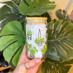 Plant can glass-Libbey can glass-Iced coffee glass-Plant lover-Hanging plants-Plant mom-Monstera-Plant gifts-House plants-Crazy plant lady