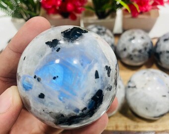 1 Pcs Flashy Rainbow Moonstone Sphere / Bulk Wholesale Rainbow Moonstone Sphere / Polished Moonstone / Large Rainbow Moonstone / Healing