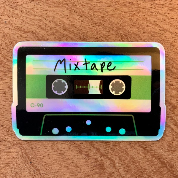 Holographic Cassette Tape Sticker, 1980's Mixtape, Vinyl