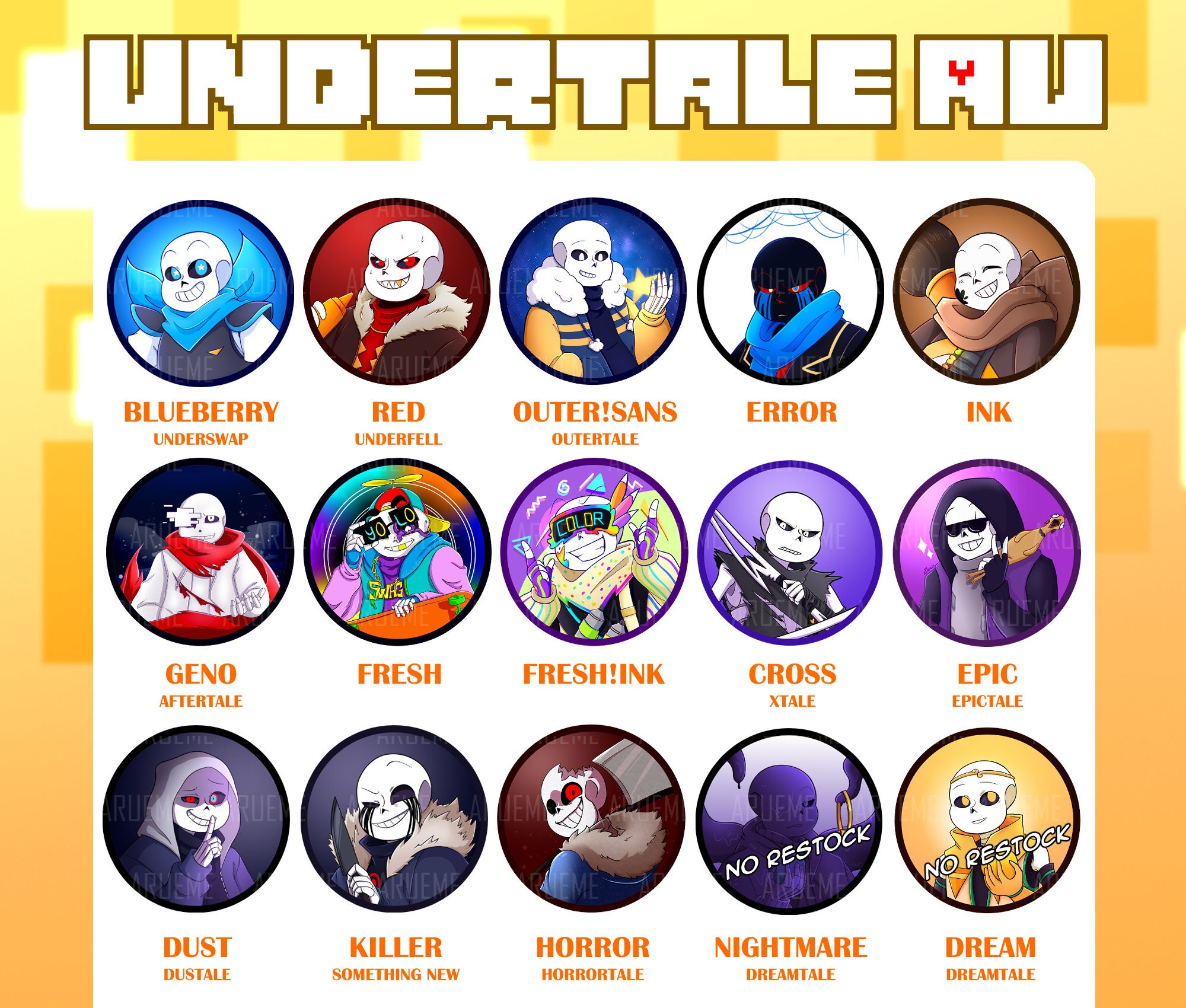 Undertale Au's Buttons 44mm Underverse Swap Fell -  Sweden