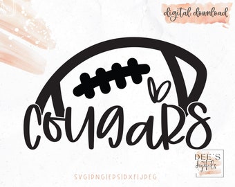 Cougars Football Cut File / Cheer / High School Football / Football Mom / Cut File / svg / png / eps / jpeg / dxf / Cricut / Silhouette