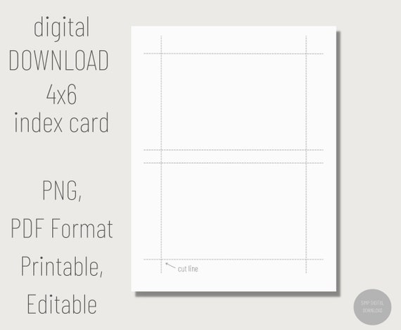 Printable 4x6 Index Card. Digital Index Card. Printable Note Cards. Blank Flash  Card Editable PDF Index Card. Note Card Template. 