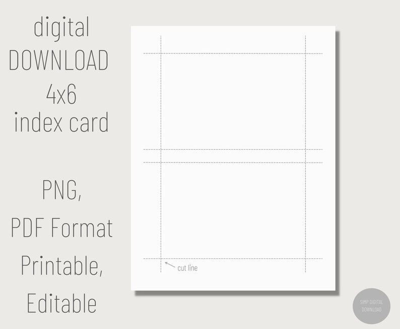 Printable 4x6 Index Card. Digital Index Card. Printable Note Cards ...