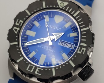 Seiko LUMINOUS Blue Monster Custom/mod With Blue Silicone - Etsy